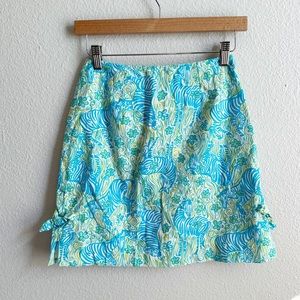 Lilly Pulitzer Blue Zebra Print Cotton Mini Skirt Women’s Size 2